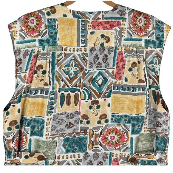 Bogari Vest Women's Medium Multicolor Bohemian Aztec Floral Print 100% Silk Long - Picture 7 of 10